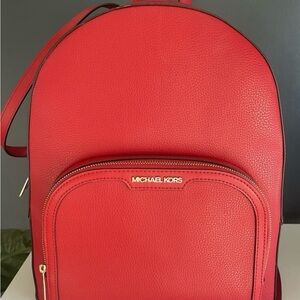 Michael Kors Jaycee Large Pebbled Leather Backpack Bright Red New With Tags $558